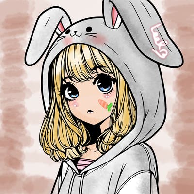 realistic girl wearing a bunny hoodie