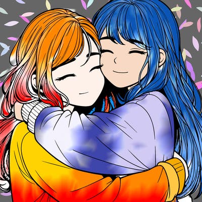 realistic two girls hugging