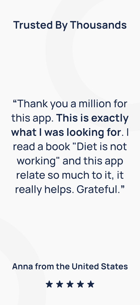Food Diary & Intuitive Eating - A five star user review from Anna in the United States praising Munch as a supportive tool for intuitive eating
