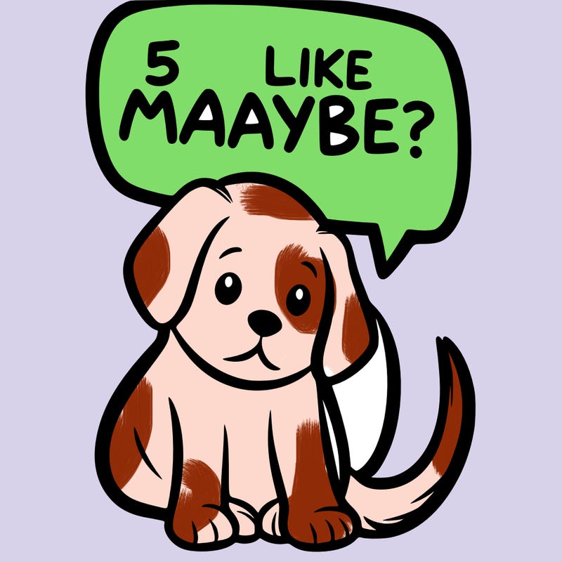 a puppy that says 5 like maybe