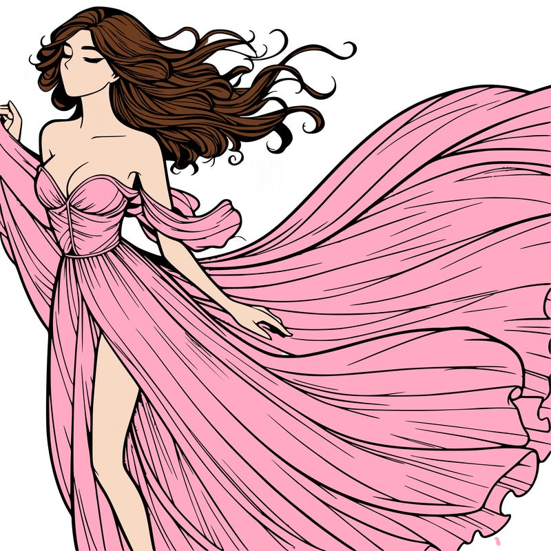 realistic woman in dress flowing the the wind