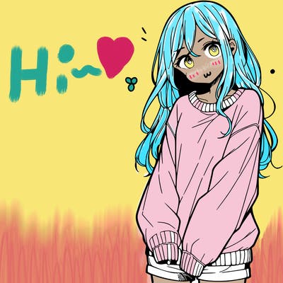 manga teen girl  in a sweater and baggy pants