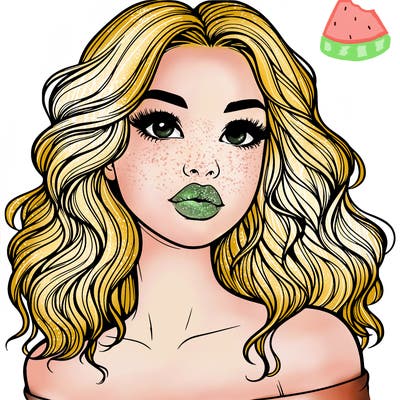 realistic girl with wavy hair and lips