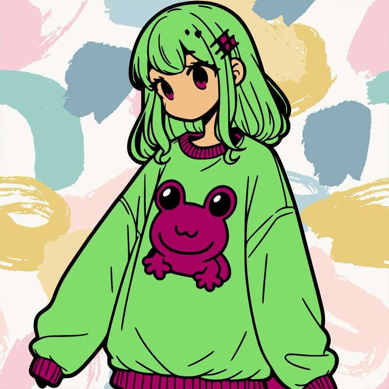 girl wearing frogging sweatshirt