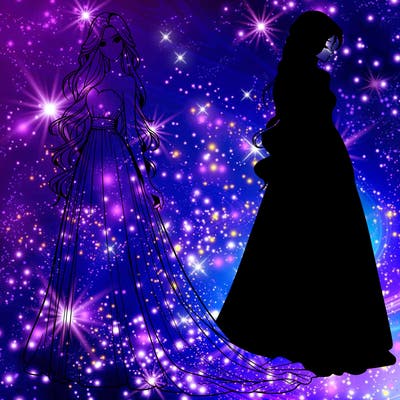 realistic woman with long flowing dress