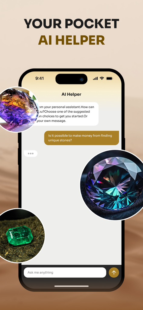Rock Scanner: Identify Stone - Rock Scanner mobile app AI Helper chat interface for geological questions