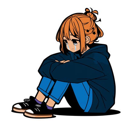 sad anime girl sitting alone