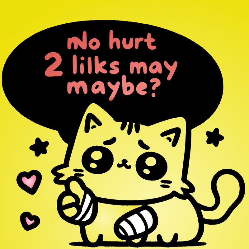 cute cat thats been hurt saiying 2 likes maybe
