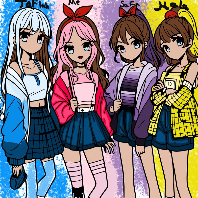 teen manga girls group of 4