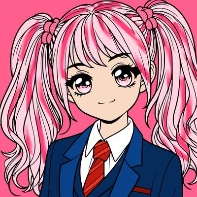 realistic girl with two ponytails and a suit on