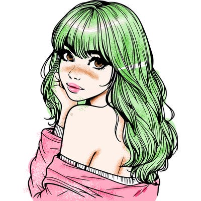 realistic girl with bangs looking over her shoulder