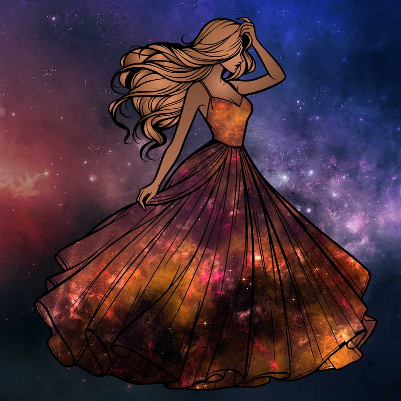 realistic woman with dress flowing in the wind