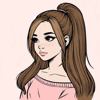 realistic girl with a high ponytail