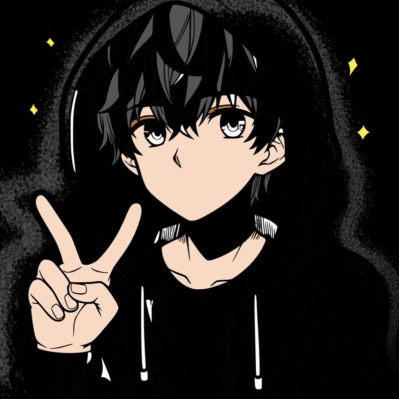 teenage manga boy in a hoodie, doing ✌