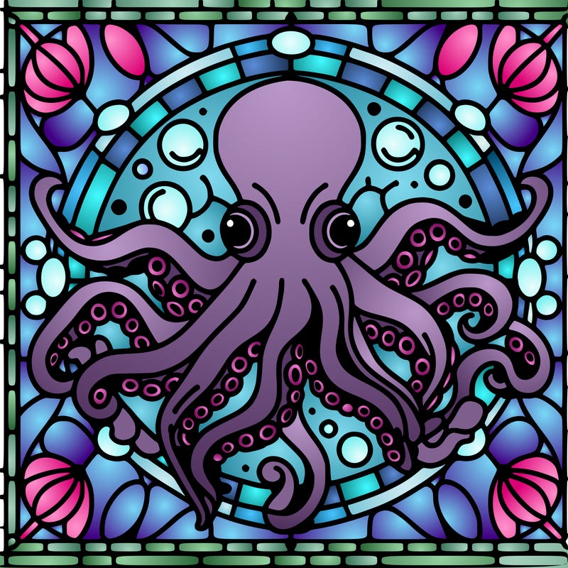 octopus stained glass window large
