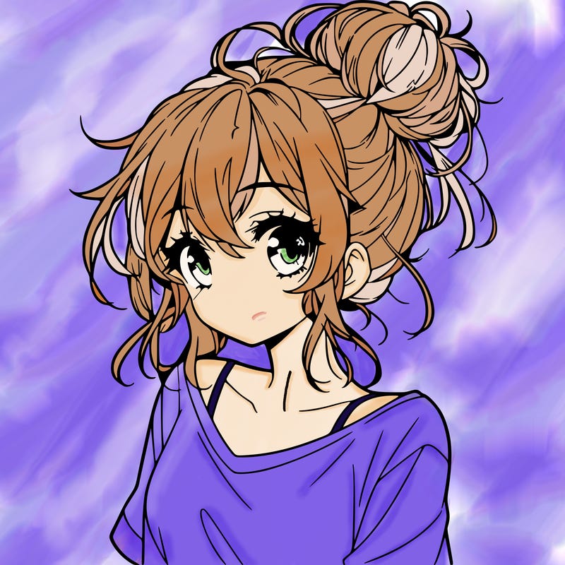 a beautiful anime girl with a messy bun
