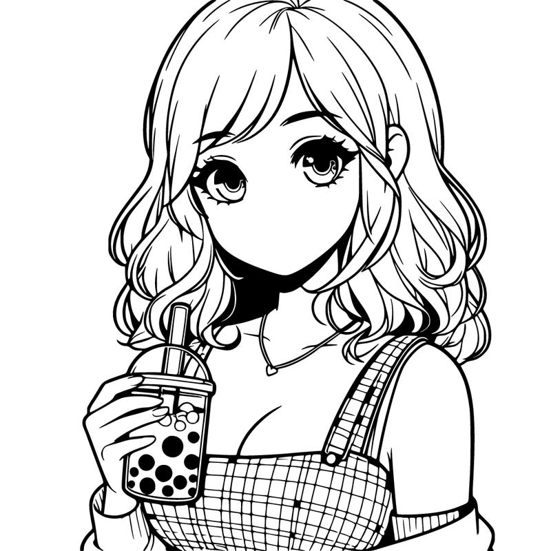 realistic girl holding boba