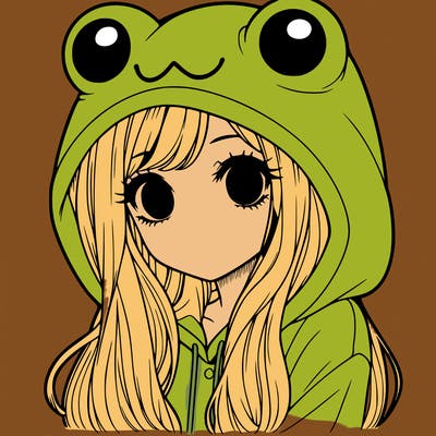 a pretty girl wearing a frog hoodie portrait with long hair