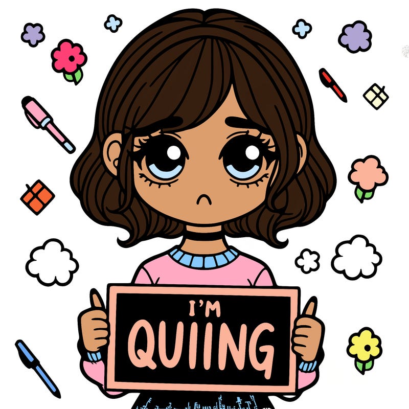 a girl holding a sign saying i'm quitting