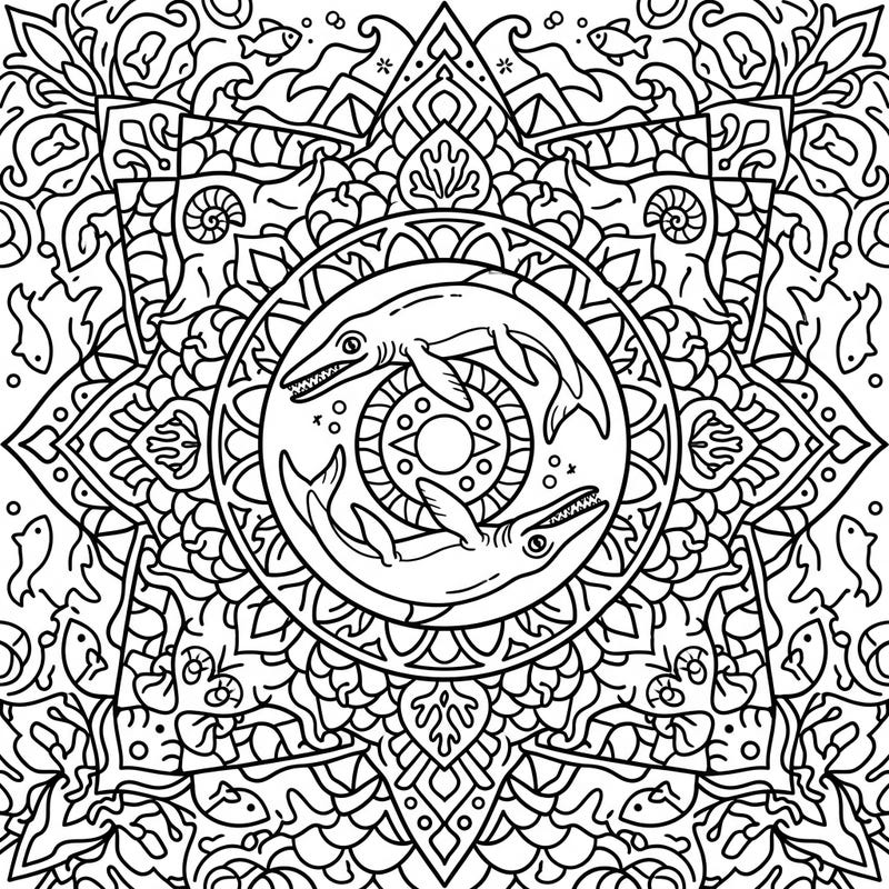Embark on a prehistoric journey with this captivating Mixosaurus mandala coloring page. This intricate design blends ancient marine life with meditative geometric patterns, offering a unique and engaging artistic escape.