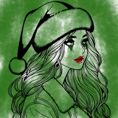 realistic girl in santa hat