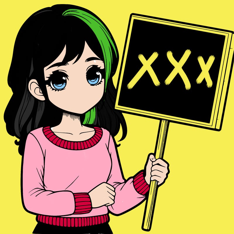 a realistic girl holding a sign