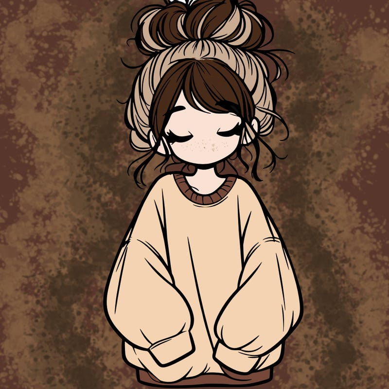 girl with baggy sweatshirt and messy bun