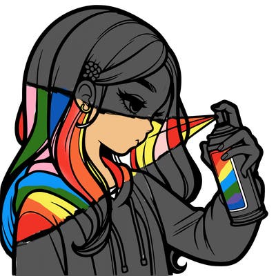 a realistic girl spray painting