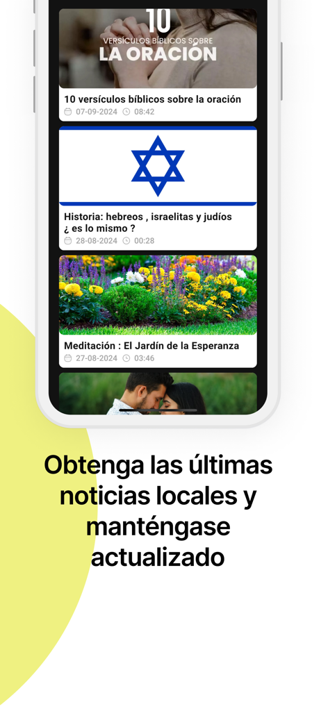 BibliaChat - Pantalla de la app móvil BibliaChat mostrando artículos y noticias religiosas en español
