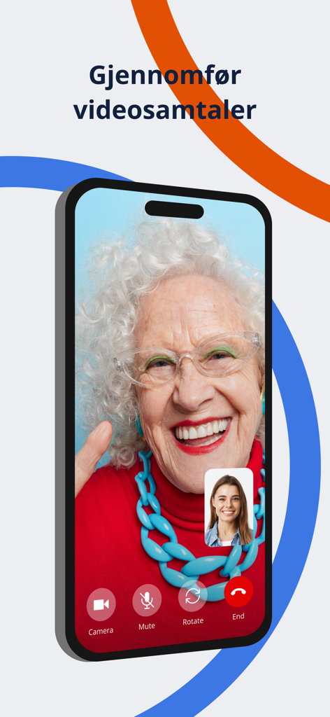 Berntsen - A smiling senior woman using the Berntsen app for a video call with a younger family member.