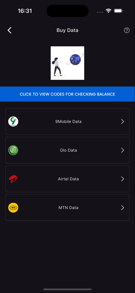 Cool Data Plug: Cheap Data - Mobile app screen for purchasing Nigerian mobile data for MTN, Glo, Airtel and 9Mobile.