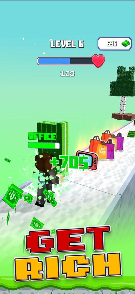 Craft Runner - Money Run 3D - Un personaggio uomo d'affari a blocchi che raccoglie denaro mentre corre in Craft Runner - Money Run 3D