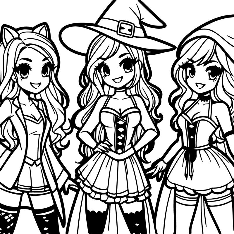 three women in halloween costumes