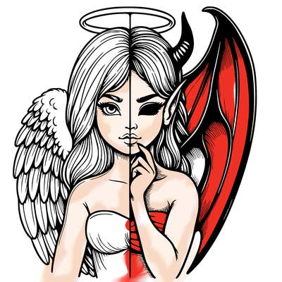 realistic angel half demon