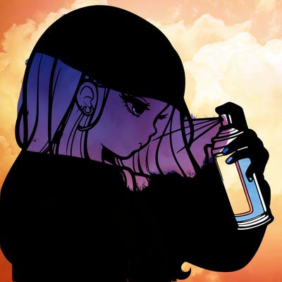 a realistic girl spray painting