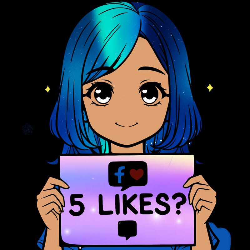 a realistic girl holding a sign saying 5 likes?