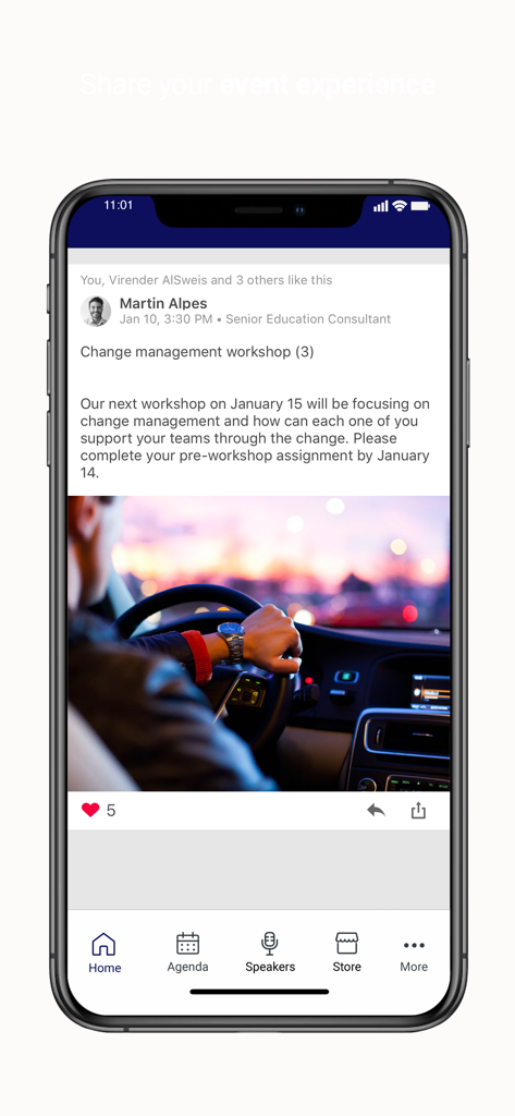 SII Events App - SII Events App home screen featuring a change management workshop announcement