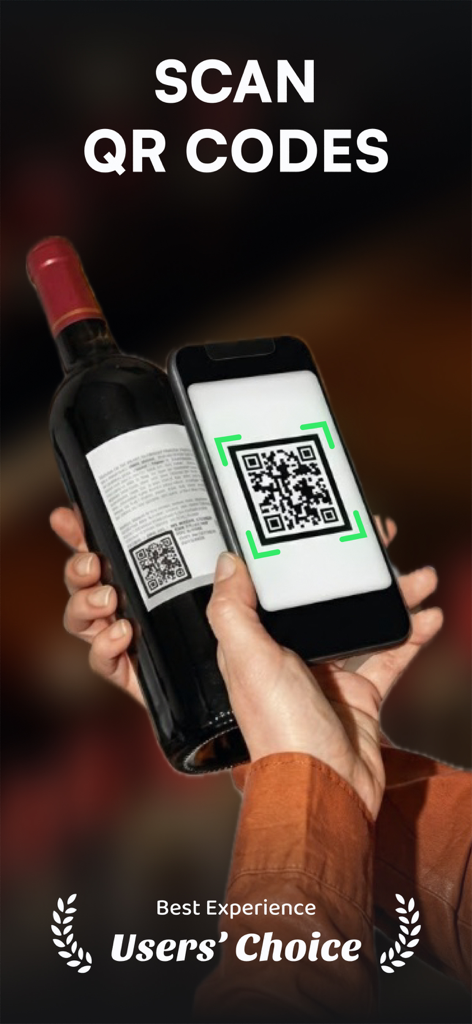 A person using a smartphone to scan a QR code on a wine bottle label