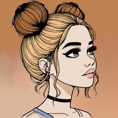 realistic girl with buns on the top of her head