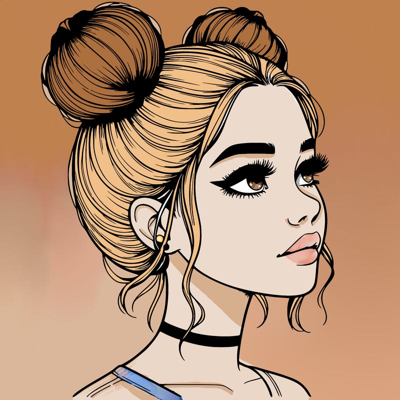 realistic girl with buns on the top of her head