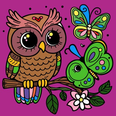 owl and a butterfly