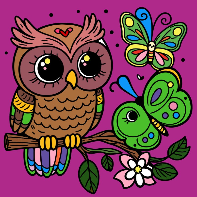 owl and a butterfly