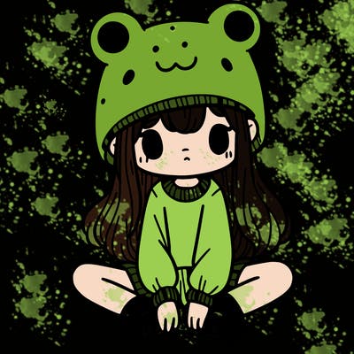 a girl wearing a frog hat and some frog socks
