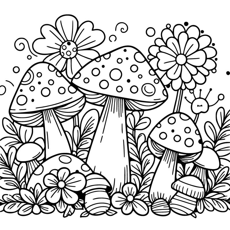 mushrooms and flowers