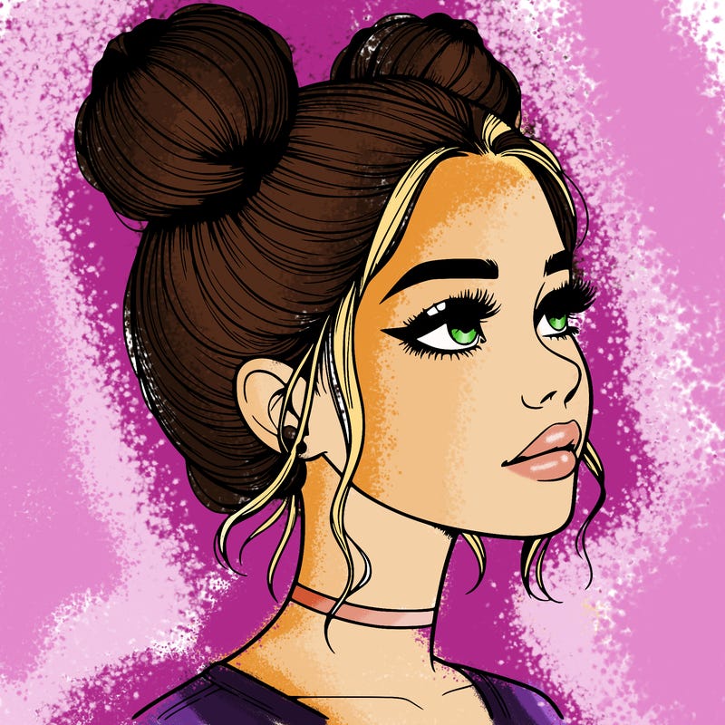 realistic girl with buns on the top of her head