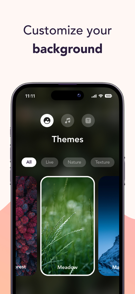 Mantra - Daily Affirmations - Smartphone screen showing background customization options in the Mantra affirmations app