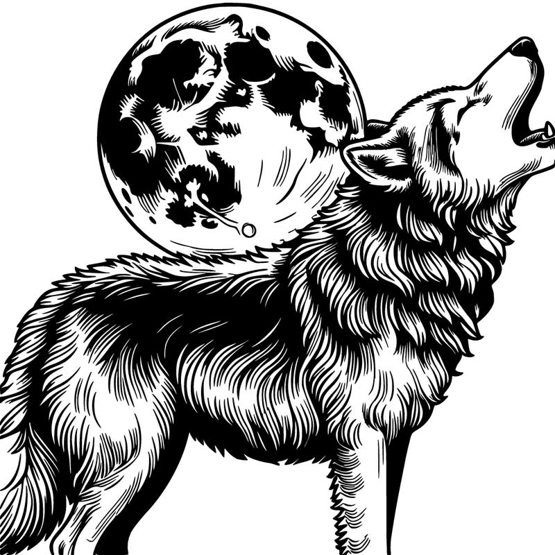 realistic wolf howling to the moon