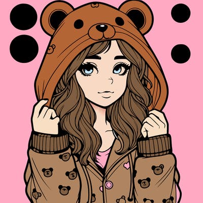 realistic girl in a animal pjs hoodie