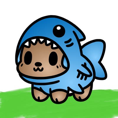 cute dog wearing a shark costume