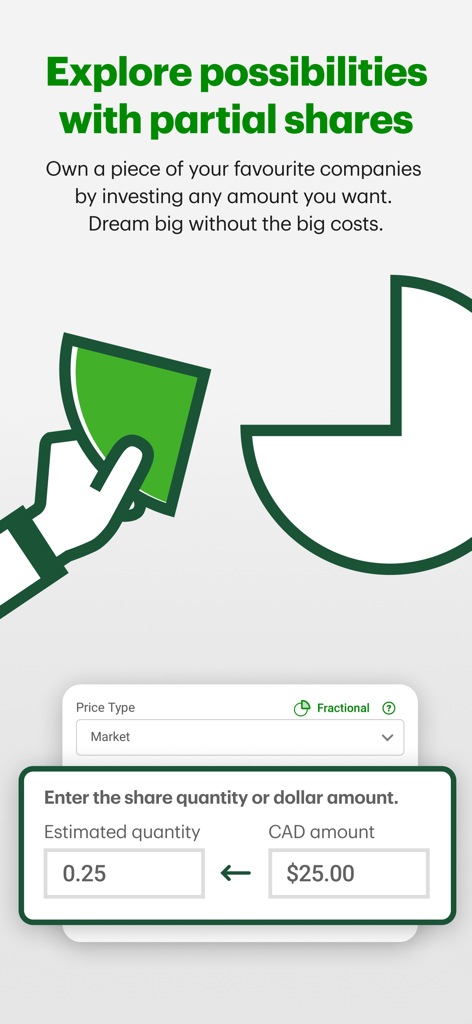 TD Easy Trade - TD Easy Trade app interface demonstrating partial shares investment feature
